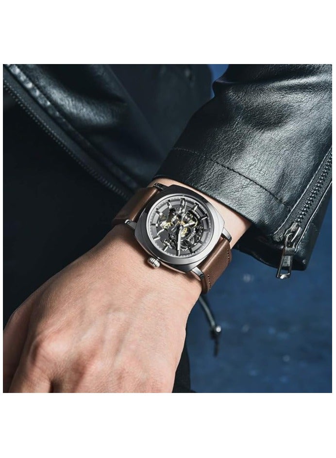BENYAR Automatic Men’s Skeleton Watch with Genuine Leather Strap  Mechanical Movement  30M Waterproof Wrist Watch with Luminous Hands BY5121 - Image 5